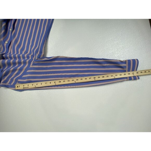 Vintage Abercrombie Mens Blue & Peach Muscle Fit Striped Button-Down Shirt Med - Picture 9 of 16
